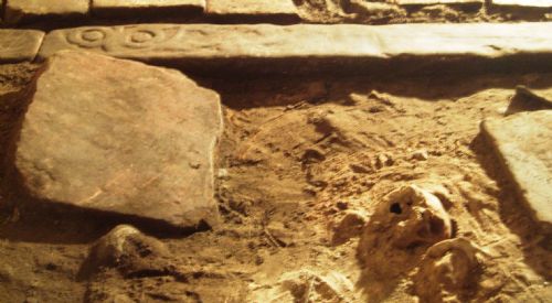 carved ston altar kerb found during excavation in the East Church Cromarty